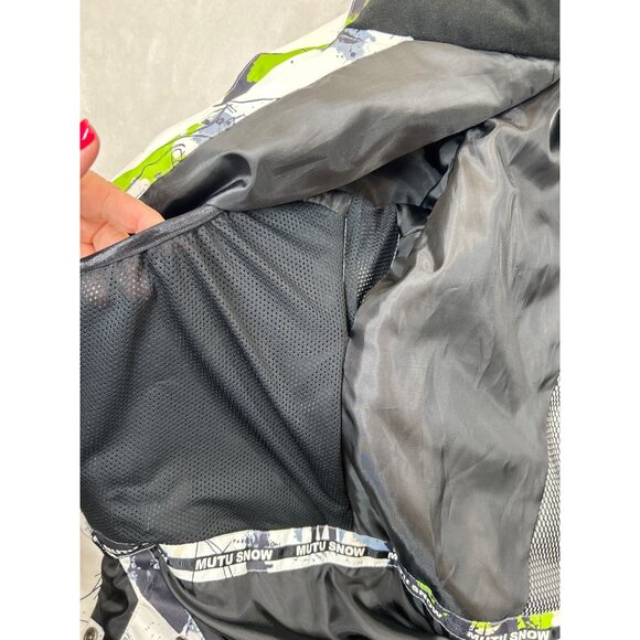 Mutu Snow Ski Coat Mens XL White Green Black Skull Abstract Detachable Hood - Picture 6 of 15